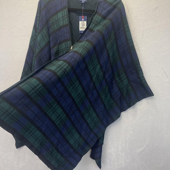 NWT Izod Poncho Sweater Womens XXL Blue Green Plaid Peacoat Wrap 2XL Cape - Picture 12 of 14